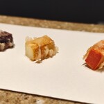 天ぷら 中村 - ニンジン三種（食べ比べるために統一した味付けで食べるのがオススメ）