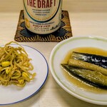 tell me キッチン - ちょい呑みセット
      　缶ビール、小皿2品もやしナムル、ナスおひたし