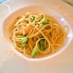 リストランテ フォレスタ・ヴェルデ - 道産ツブ貝とアスパラガスのアーリオオーリオ2014.8