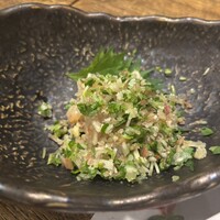 京橋 二刀流 - 縞鯵の荒叩きなめろう