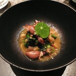 グラール - 菊いものパテとホタルイカとつぼみ菜のバター醤油ソース　味のバランスもとれていたし、各々の美味しさをしっかりと感じられました。