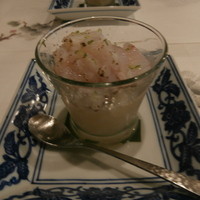 うぶか - 先付　鱧の煮こごり　寿都産甘海老　酢橘