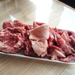 ラム善 - 「じんぎすかん鍋セット」のラム肉2人前と別注の「ラム肩ロース」1人前