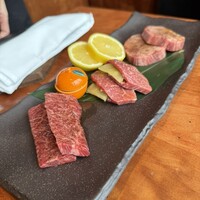 銀座 山科 - 和牛厚切り三種の塩焼(厚切りタン、ヒレ、ハラミ)
