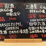 焼鳥 町子 - 日本酒メニュー（女将による手書き）