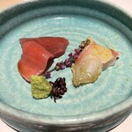 鮨 起承転結 - 長崎と宮城の鮪と真鯛のお造り