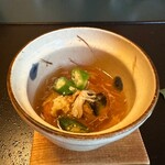 金沢犀川温泉 川端の湯宿 滝亭 - 雲丹玉蜀黍の飛龍頭　おくら蟹餡掛け