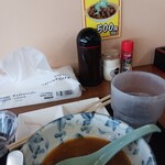 もつ煮ショップ - カウンター席食後の様子