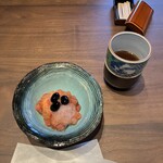 本城 - 道明寺まんじゅう　黒豆アイス苺ゼリー添え