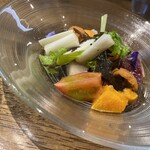 Motivo ワインと料理 - 前菜サラダ　カツオとさわらのたたきに雲丹