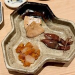 鮨 はしもと - 2025.4.  鮟肝・甘海老の唐墨和え・蛍烏賊の味噌漬け