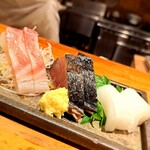 季彩や　ひで - 真鯛、藁焼きの鰹、アオリイカ