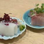 さかなの木 - お刺身：スミイカ、ヒラマサ