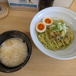 らぁ麺 NOBU - 限定  のらぼう菜と鶏ポタのつけ麺     味玉tp