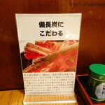 川万 - 川万備長炭のこだわり、以前メニューの中にあったのがミニボードに