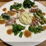 HAGI - ⑥お料理　タコ　山菜　（タラの芽　カタクリ　タカノツメ　コゴミ　セリ）　ピーナッツマヨネーズ