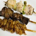 日本一 - 料理写真:ももアスパラ串 レバー串 かわ串