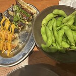 토리에비스 히로시마 나가레카와점 - 치즈 만두와 파 소금 만두, 그리고 에다마메