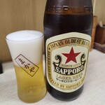炭火焼き鳥 まかや - 瓶ビールサッポロラガービール750円