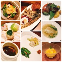 カントニーズ 燕 - 夫が選んだ「マーヴェラススワロー」コース。　　　　　　　　　真ん中の上段は《佛跳牆（ファッテューチョン）》の材料。