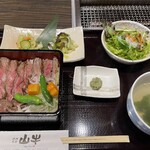 焼肉名匠 山牛 山形店 - 訪問日2025.3.28（金）（２回目の訪問）
                                山形牛 ステーキ重（100g）2780円（税込）　　　　　　　　　　　　　　
                                　　　　　　　　　　　　　　　　×2人分