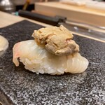順 - ヒラメにカワハギの肝のせすぎ