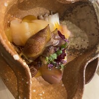 おきむら家 - サワラ＆ホタルイカ＆長芋　酢味噌と卵黄和え物