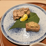 銀座 しのはら - すっぽんの唐揚げ（追加）、アワ麩の田楽、ふき味噌