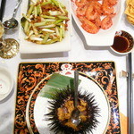 万宝海鮮舫 - 生うに、えび、野菜のいためもの