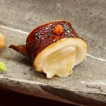 日本料理 久丹 - 子持ち槍烏賊です。トッピングは赤柚子胡椒。卵のネットリ感が半端ない（＾◇＾）