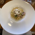 297357046 - 鴨肉のサルシッチャと菜花のソーススパゲッティーニ