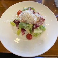 リストランテ エスト - 擦りたて生ハムと新鮮な野菜のサラダパルミジャーノチーズを削って