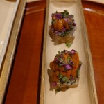 銀座 しのはら - 虎河豚の煮凝りと切り身、上に雲丹