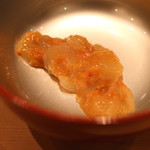 三谷 - 留萌の ”ボタン海老” ”卵”と”味噌”和え” には、 「Gruenspiel Cru d'Alsace 2008 "Le jeu des verts"」 を　(2014/08)