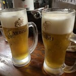 焼鳥 長者 - 先ずは生ビールで乾杯♫