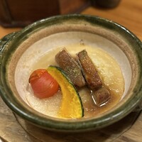 水たき玄海 本店 - ⑦名古屋コーチン二身焼き山椒風味 季節野菜マッシュポテト