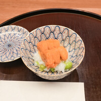 日本料理 太月 - そら豆のお粥、北海道の塩炊き生ウニ