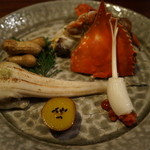 蔵の味 - 活渡り蟹、穴子寿司、落花生、薩摩芋蜜煮、エシャロット＆もろ味噌