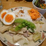 CHALO - 春野菜のグリーンカレー1,000円＋煮玉子トッピング150円✨この日の週替わりメニュー！別添えの生春巻きも美味しい♪ピリ辛のカレーでレモングラスが効いた好みのお味。