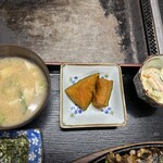きたじまお好み焼 - お味噌、おかず（かぼちゃの煮付け、マカロニサラダ）