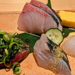 ニューサカナヤキオ - 【刺盛り２人前】（初鰹（宮崎）、養鰤（愛媛）、真鯛（愛媛）、鰆（石川））