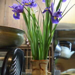 大納言本家 - 花瓶には初夏の風物詩でもある菖蒲が生けられています
