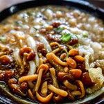 ヨコクラうどん - なめこおろしぶっかけ with 温玉明太の残り出汁