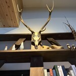 レストラン ウオゼン - 待合室に飾られるた鹿の頭蓋骨と力強い角