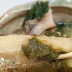 馬車道 大かわ - 北海道産ホワイトアスパラの揚げ出し＆鮑の肝ソース