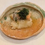 馬車道 大かわ - 鮑と北海道産ホワイトアスパラの揚げ出し