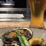鉄板焼 grow 立川店 - 活アワビの鉄板焼き