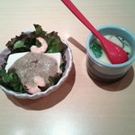 茶わん蒸し、カニみそ豆腐サラダ