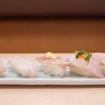 船主 - 2025.4 地魚5種握り（1,210円）本日は、石鯛、平目、さわら、すずき、平政