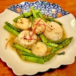 富岡一丁目の夕陽 - 20250501ほたてとアスパラのガーリックソテー980円